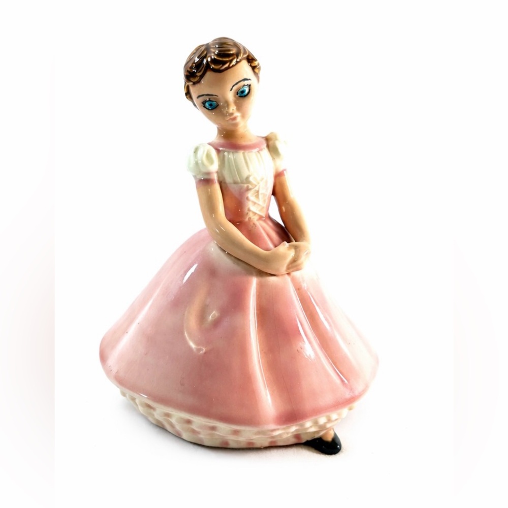 Vintage Porcelain Holland Girl In Pink Ball Gown 7” Tall 6” Long - Picture 2 of 7